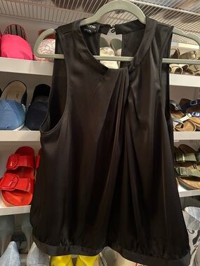 bebe Black Sleeveless Pleated Satin Blouse